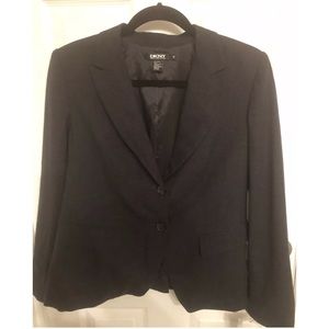Wool career blazer jacket charcoal gray iron DKNY